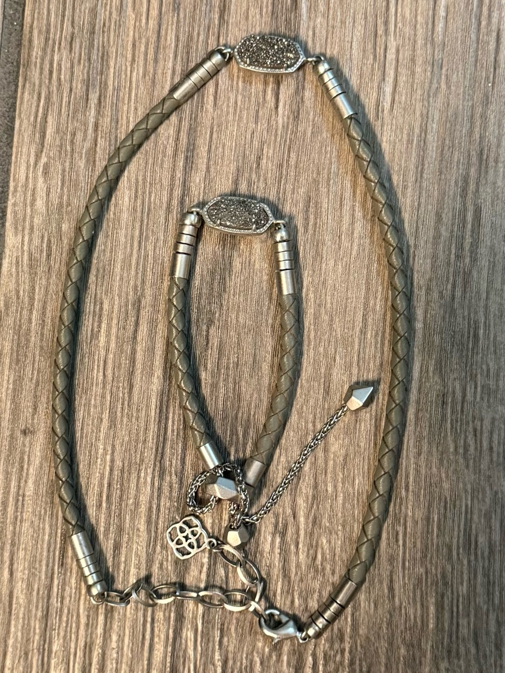 Kendra Scott Leather Druzy Cooper Necklace and Matching Bracelet